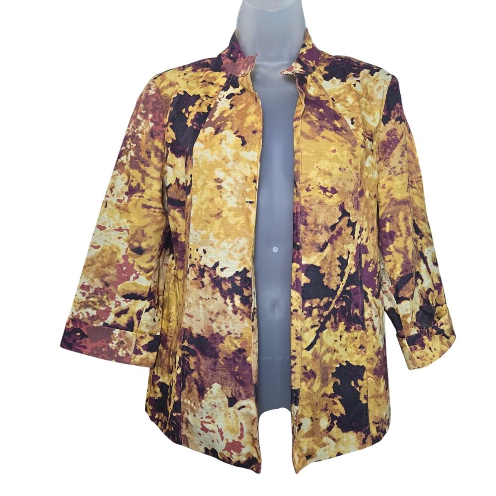Coldwater Creek Classic Wom Sz SM 6/8 Fall Multi Floral Blazer Jacket 90s Artsy